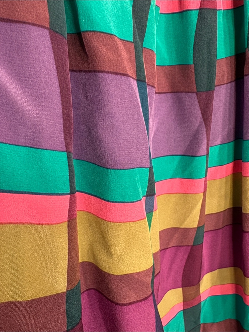 Vintage Argenti - 100% Silk Turquoise Purple Pink SandPlaid Midi Skirt w/Pockets - Picture 3 of 8